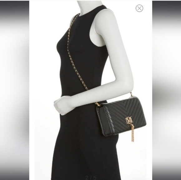 Badgley Mischka~ Black Quilted Crossbody Handbag - Picture 3 of 7